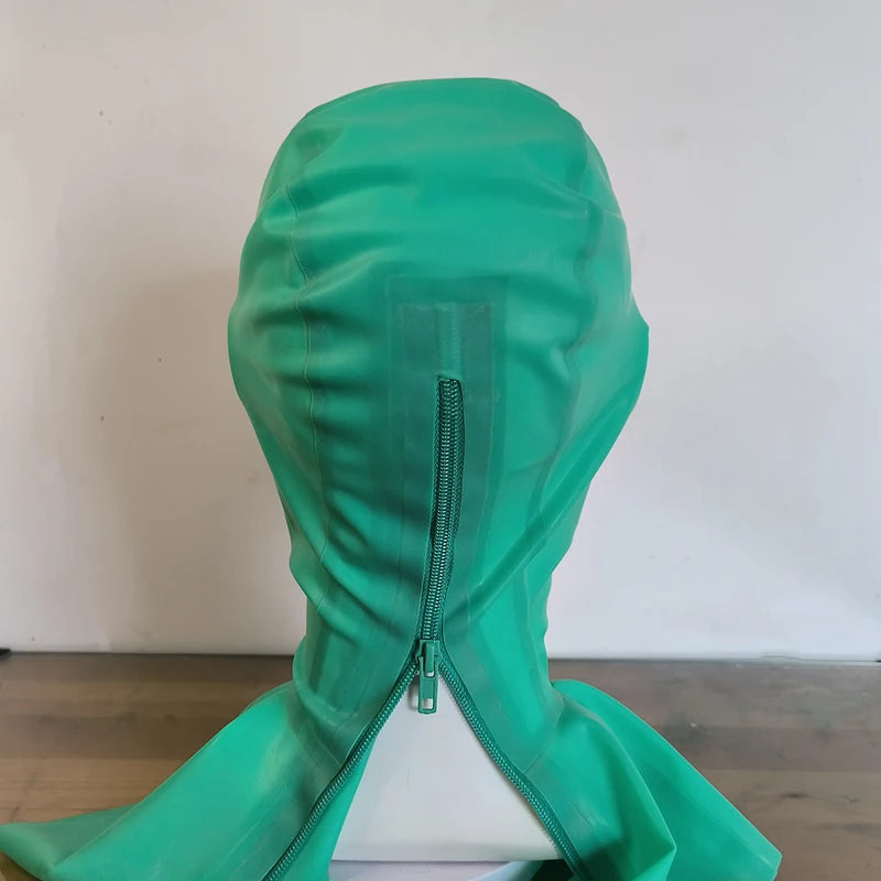 Customizable Latex Hood Mask Two-Piece Set Handmade Green Skin Covering