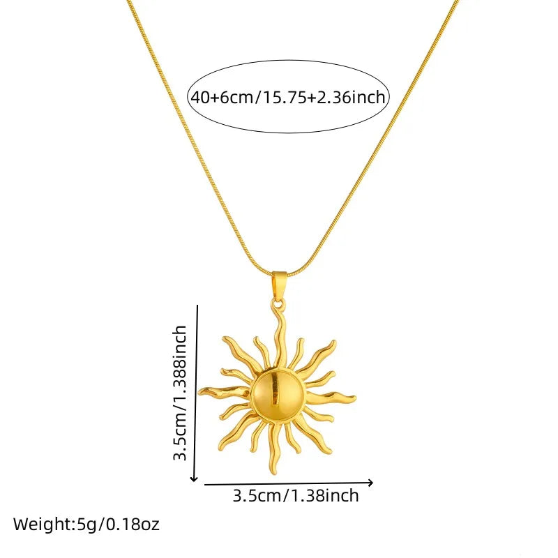 Sun Pendant Necklace for Women Girls 316L Stainless Steel Gold Solar Jewelry Gift