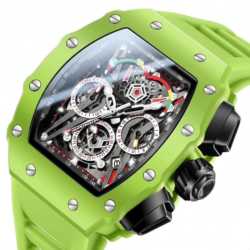Men's Multi-Functional Waterproof Quartz Watch with Luminous Silicone Strap