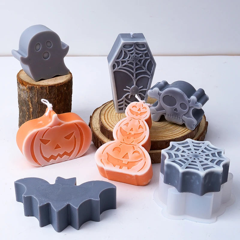 Halloween Candle Mold Set - 3D Pumpkins Skeleton Ghost Bat Coffin Silicone Craft Kit