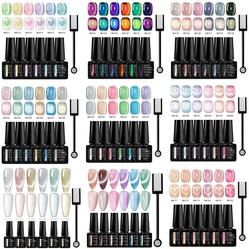 7Pcs Magnetic Gel Nail Polish Set Long Lasting Glitter UV LED Soak Off Kit