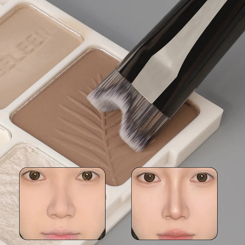 Dual-End Nose Contour Makeup Brush for Face & Eyeshadow - Highlight & Shadow Tool