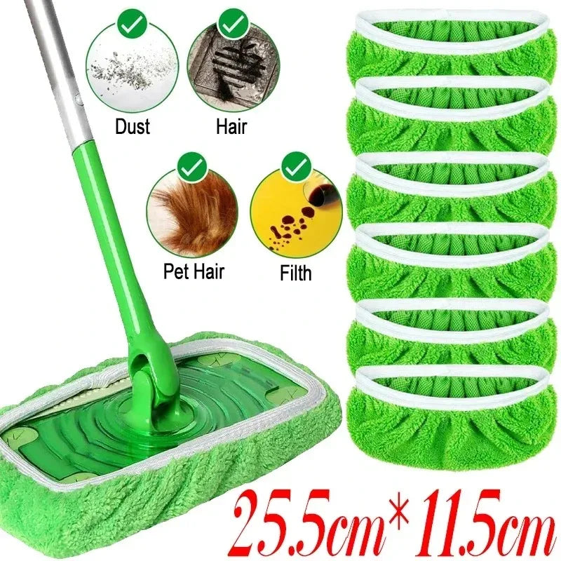 Reusable Microfiber Mop Pads for Floor Cleaning - Green, 25.5x11.5cm