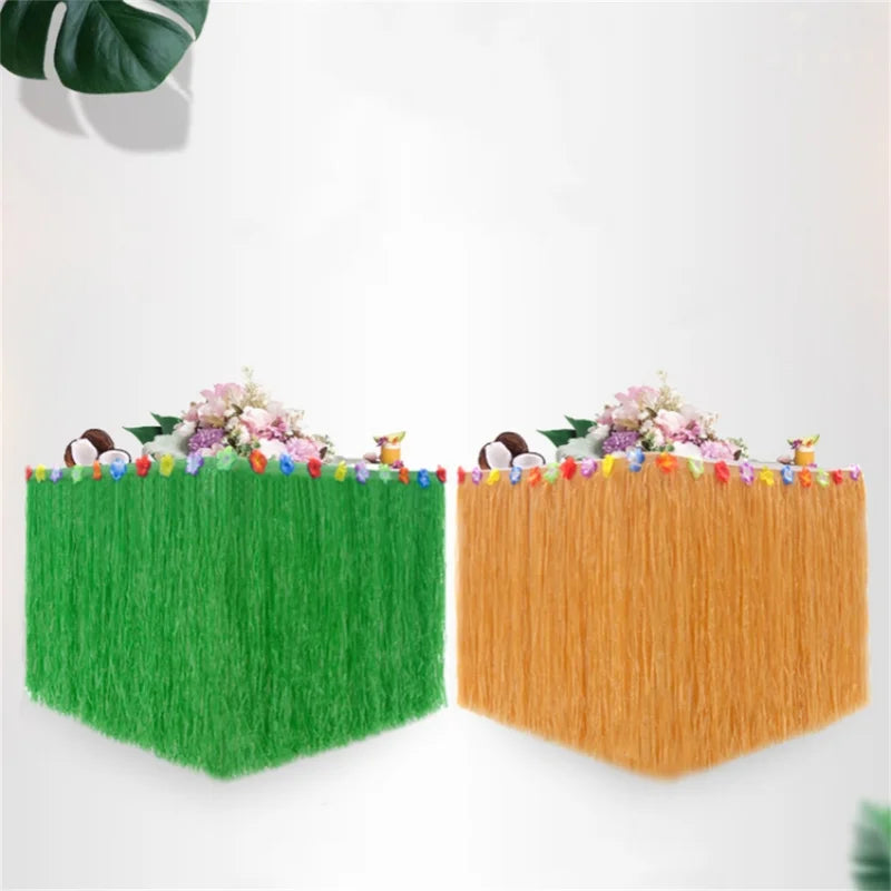 Tropical Luau Grass Table Skirt for Hawaiian Party Beach Decor 100x60cm