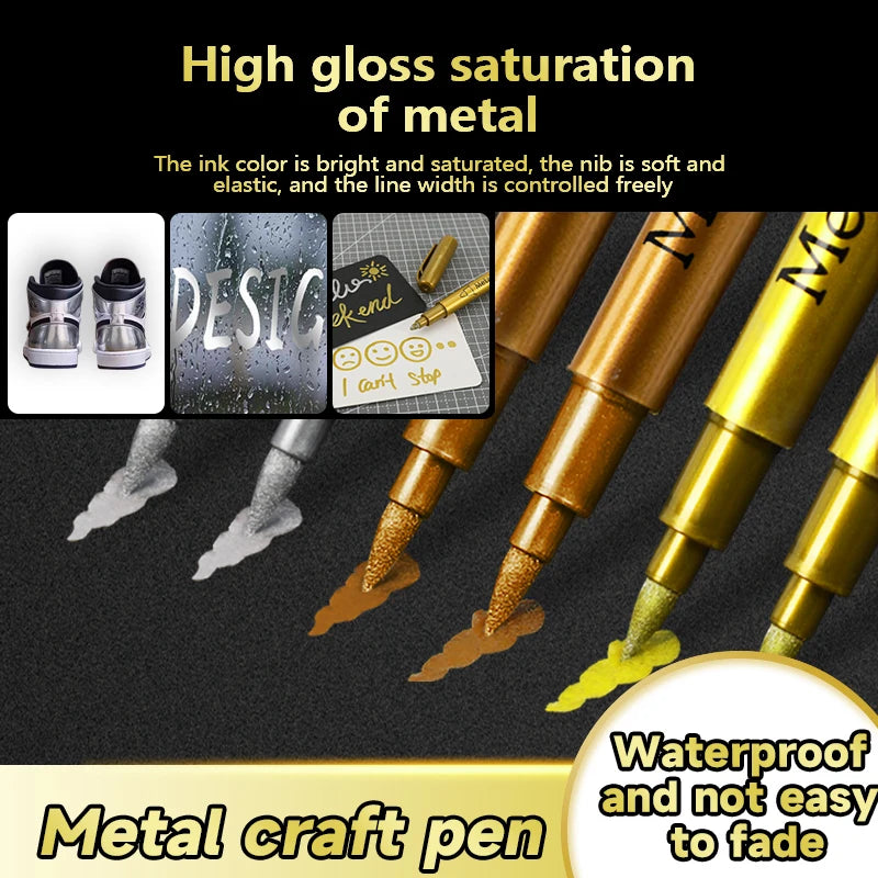 Permanent Metallic Paint Markers Set - Silver Gold Copper White Craft Pens for Rock Halloween Christmas