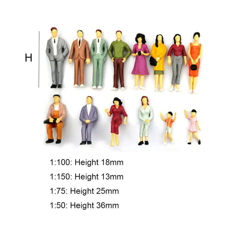 100Pcs Scale Model People Figures for Train Layouts - Painted Passengers in Various Poses