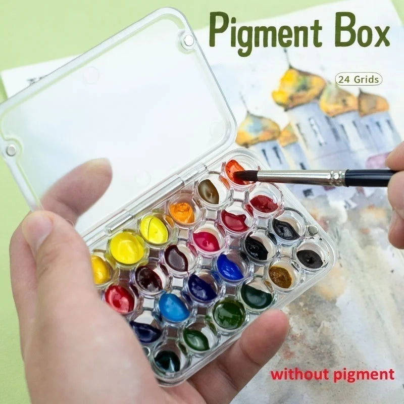 Portable Watercolor Paint Palette Box 24 Compartments Travel Art Supplies