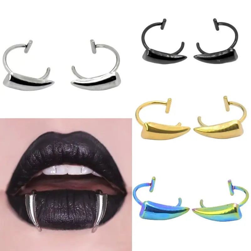 Vampire Fang Fake Lip Ring Non-Piercing Body Jewelry Punk Lip Stud for Women