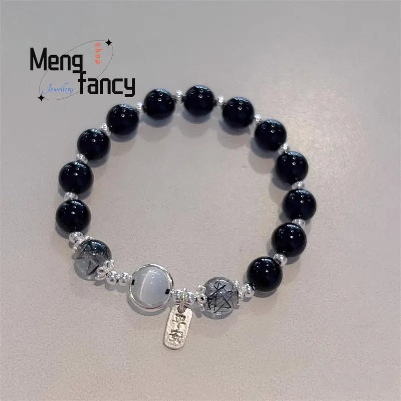 Black Obsidian Hair Crystal Bracelet for Women - Fashion Jewelry Gift Set