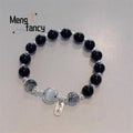 Black Obsidian Hair Crystal Bracelet for Women - Fashion Jewelry Gift Set
