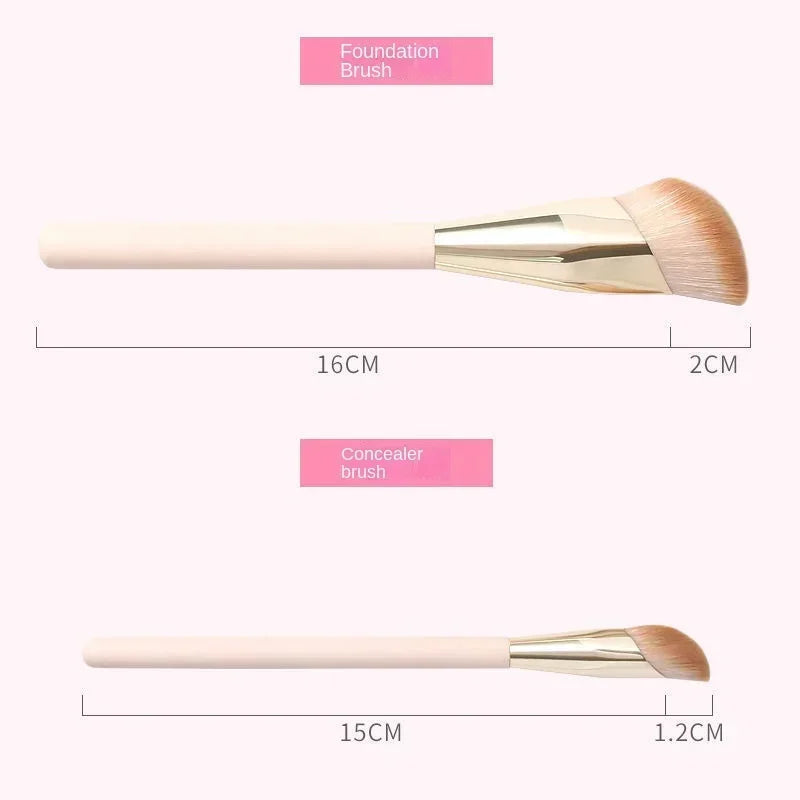 Face Makeup Foundation & Concealer Brushes Set - Soft Fiber, Wooden Handles