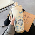 520ml Cute Cartoon Cat Insulated Stainless Steel Cup Double Wall Hot Cold Drinkware