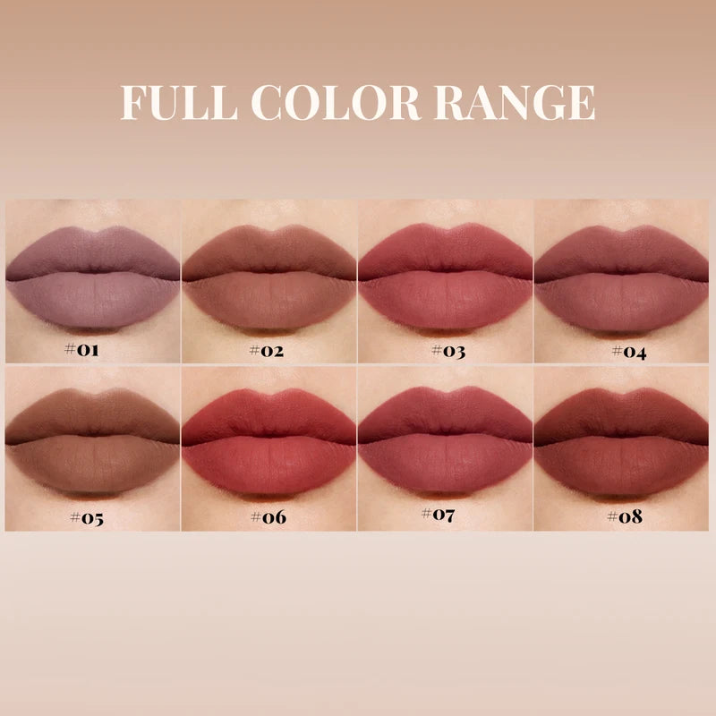 8 Color Nude Brown Matte Liquid Lipstick Set - Long-lasting, Non-stick Lip Gloss