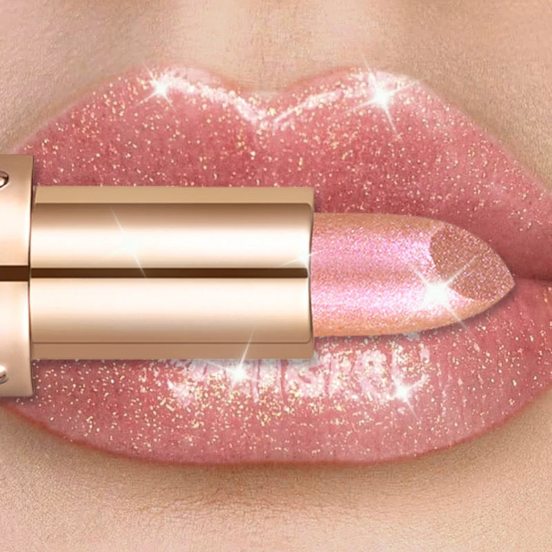 Color Changing Metallic Lipstick with Glitter & Pearl Shine Waterproof Lip Gloss
