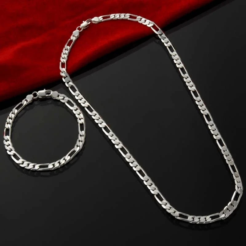 925 Silver Chain for Men Women Jewelry Set Necklace & Bracelet - Gift Ready