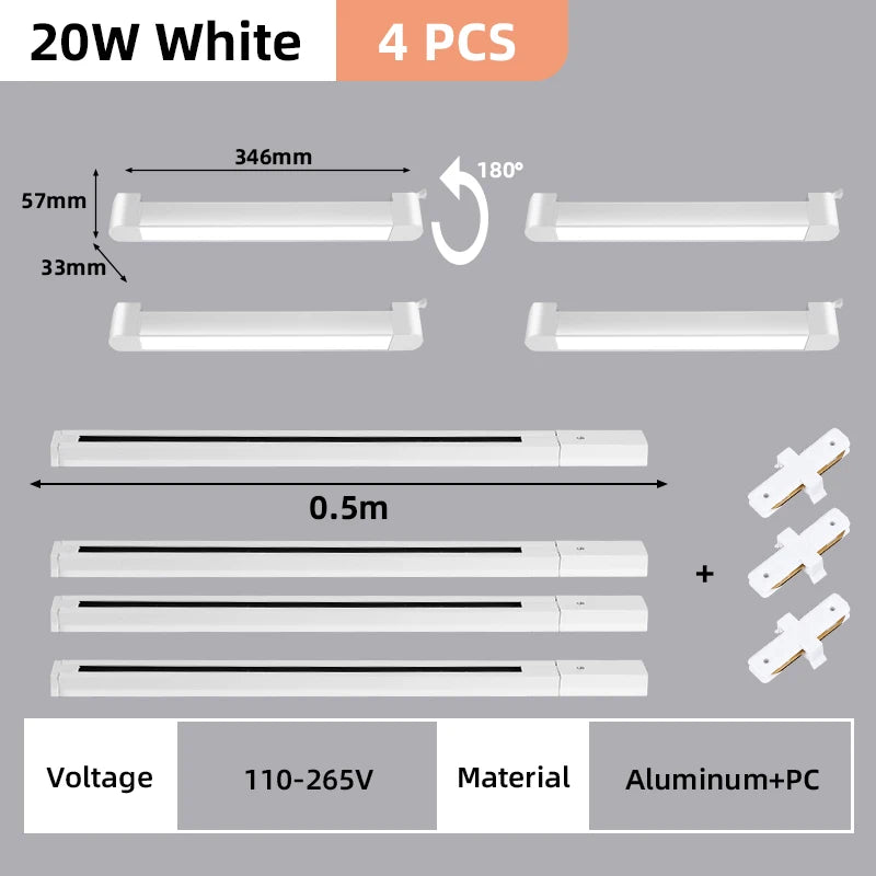 Full Set LED Track Lighting Kit with Adjustable Floodlights for Home & Studio