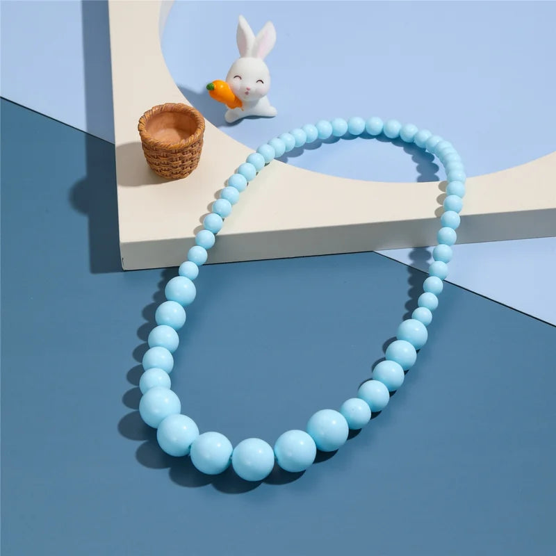 Elegant Beaded Necklace with Seven-Color Resin Imitation Pearls for Ladies Party Gift