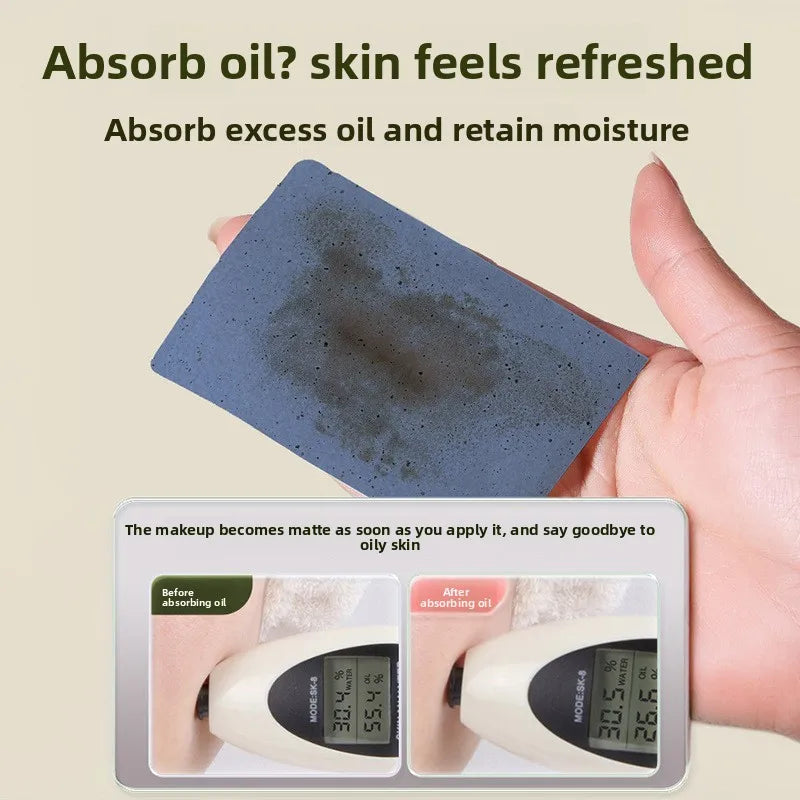 Portable Oil Blotting Paper with Powder Puff Mirror Face Sheets Matte Finish