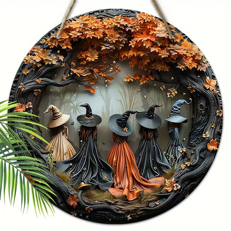 Halloween Gothic Witch Wooden Hanging Sign for Home Decor Party Decoration