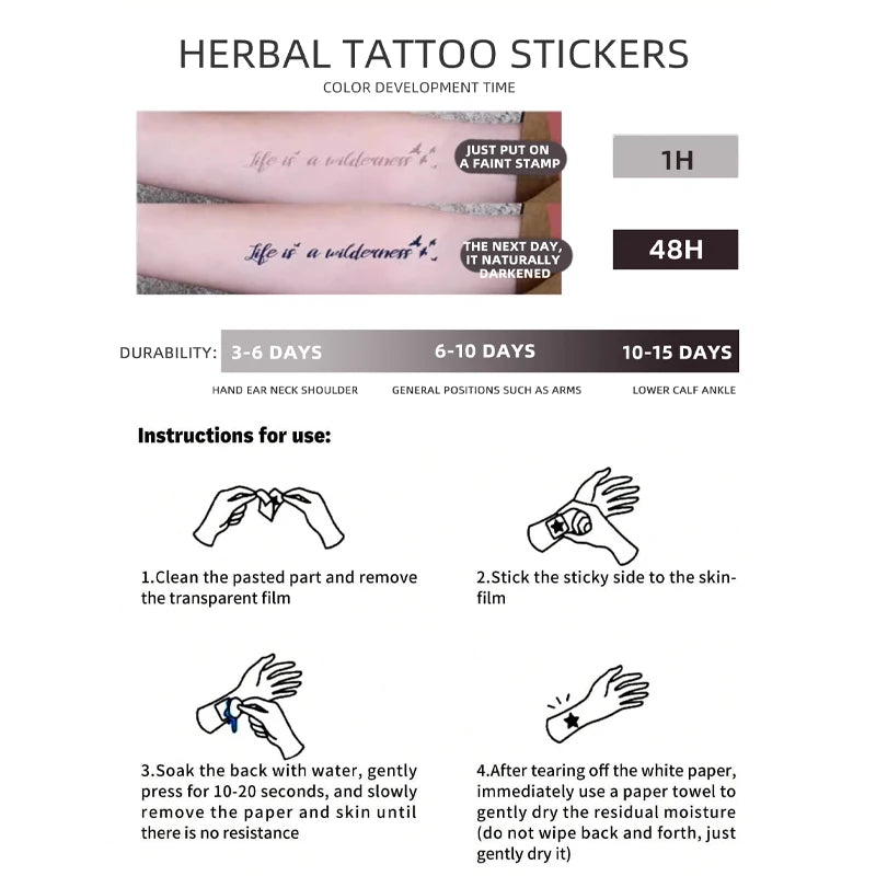 Waterproof Herbal Juice Temporary Tattoo Stickers for Hips Butterfly & Flower Designs