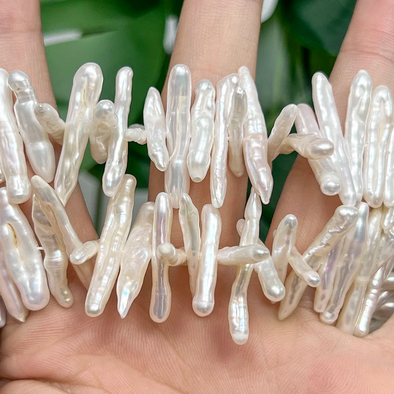14-21mm White Freshwater Pearl Beads 10pcs Toothpick Shape Spacer Jewelry Making