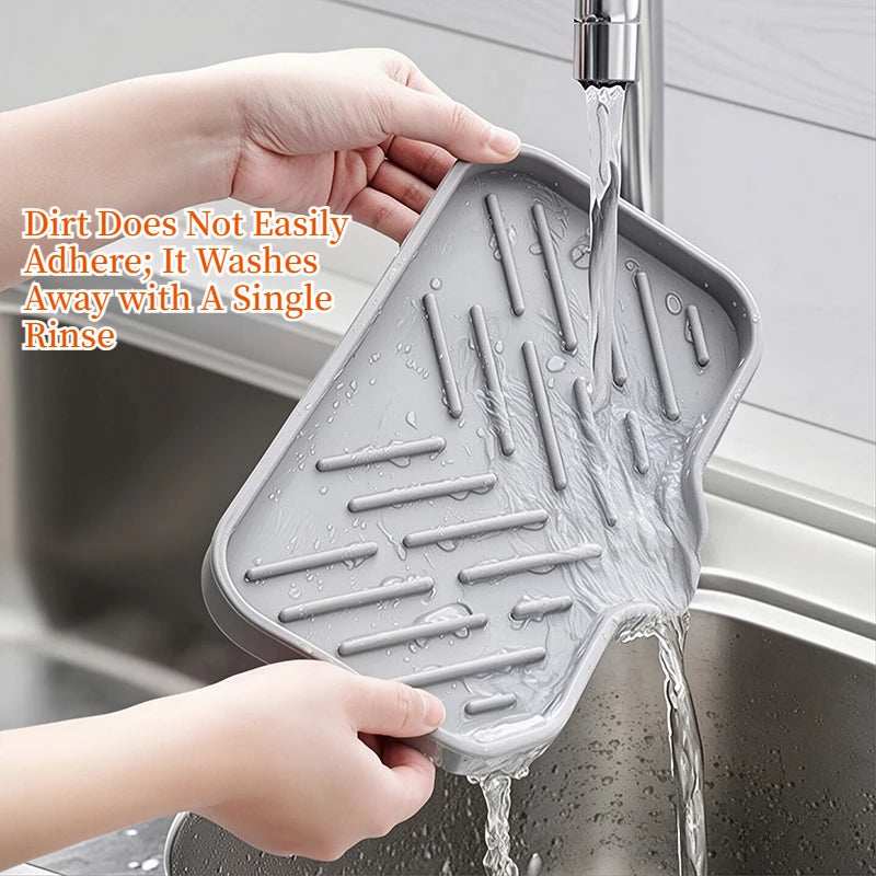 Silicone Drip-Free Soap Dish & Drain Tray with Anti-Slip Surface – Large Bathroom & Kitchen Organizer