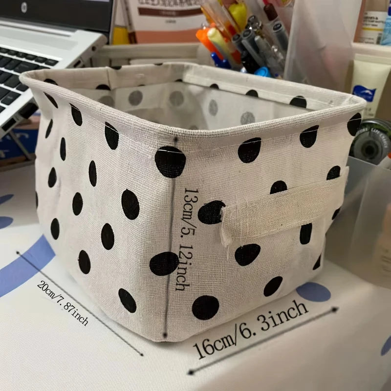 Black & White Polka Dots Storage Box with Handle - Modern Fabric Organizer