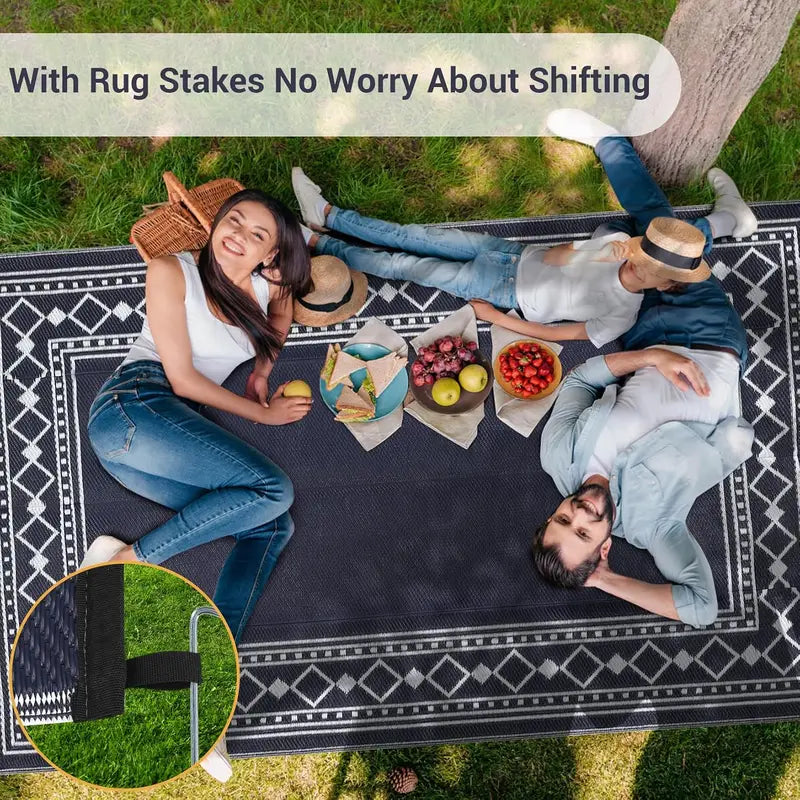 Waterproof Plastic Straw Outdoor Rug - Washable Geometric Living Room & Patio Carpet