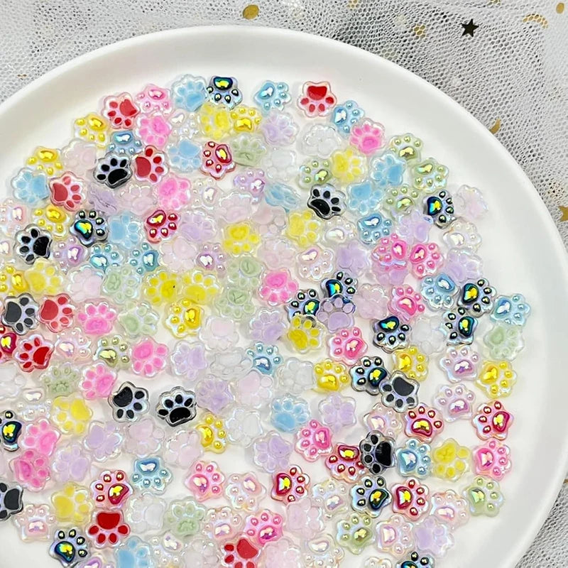 50Pcs Cat Paw Nail Charms Aurora Luminous Animal Paw Nail Art Decorations Cute Resin Flatback DIY
