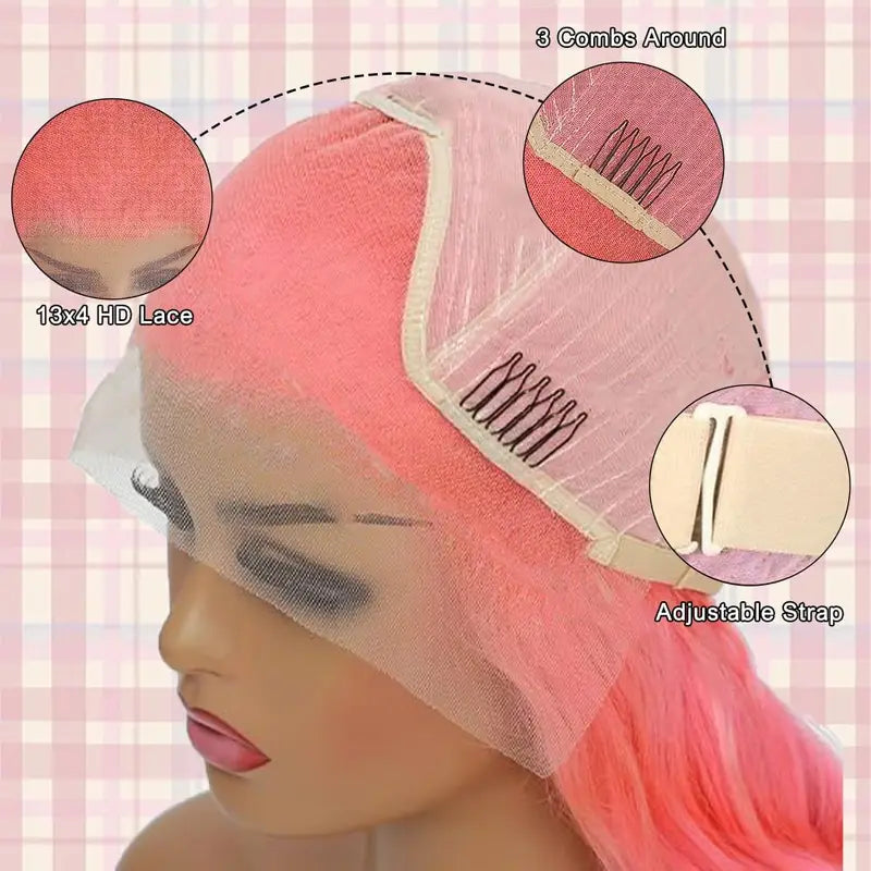 Pink Lace Front Wig 30 Inch Human Hair with Pre-Plucked Natural Hairline