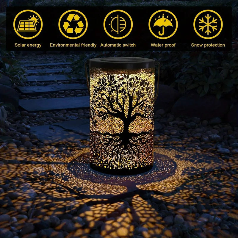 Hanging Solar Lantern Outdoor Waterproof Vintage Metal LED Light