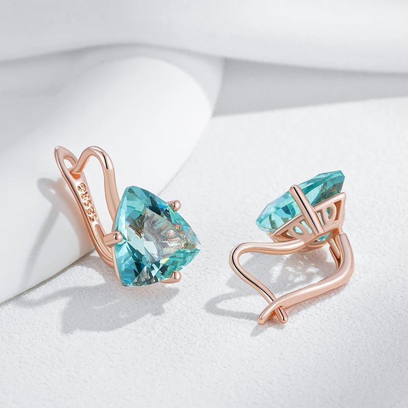 Green Natural Zircon Dangle Earrings for Women Rose Gold Wedding Jewelry