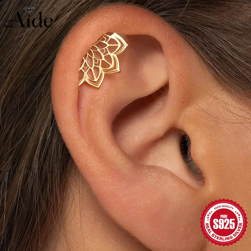 Sterling Silver Lotus Flower Crown Earrings for Women - Hypoallergenic Jewelry