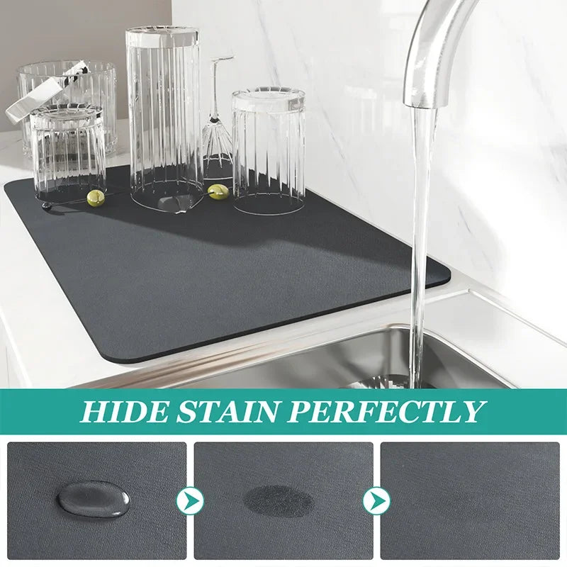 Large Absorbent Kitchen Drain Mat Non-Slip Draining & Drying Pad