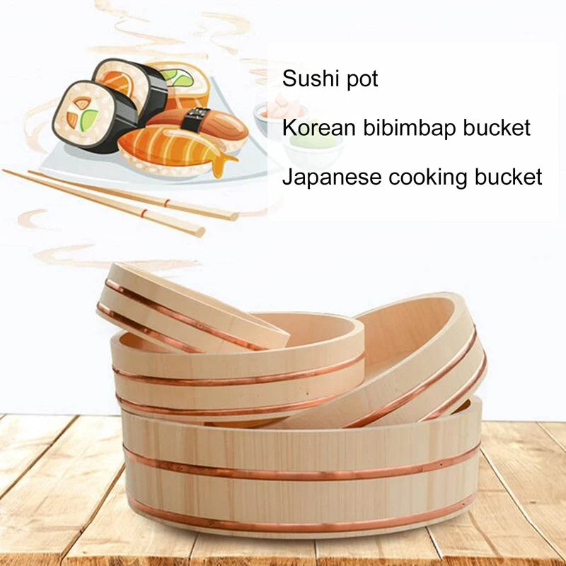 Wooden Sushi & Bibimbap Bucket Set - Korean Cuisine Serving Bowls