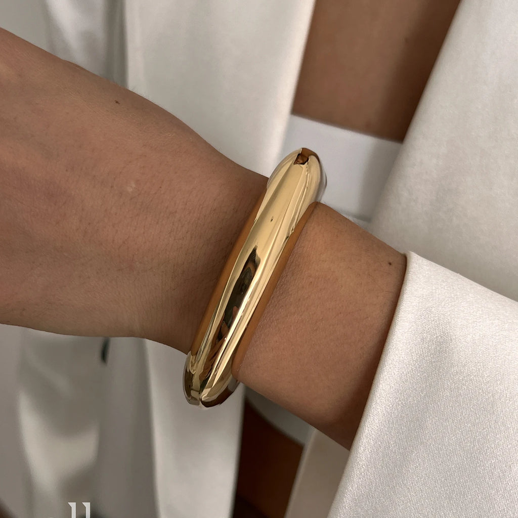 Exaggerated Punk Heavy Metal Chunky Spring Bangles - Gold & Silver Arm Cuffs for Women & Men