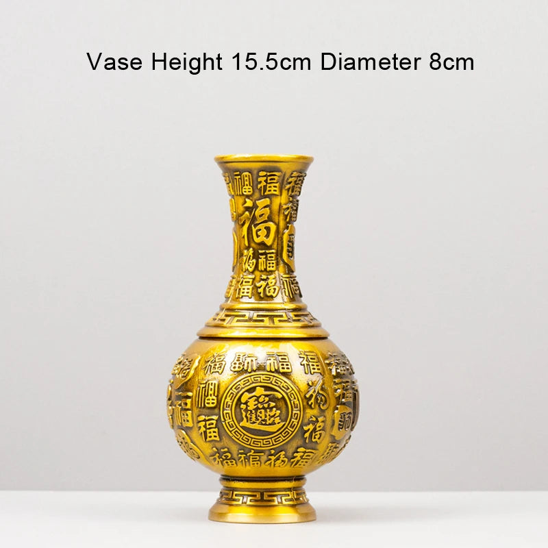 Chinese Style Copper Vase Ornament Home Decor Brass Fortune Pattern