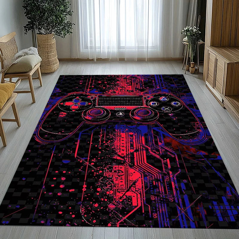 Game Zone Cartoon Gaming Logo Area Rug - Non-Slip Soft Carpet for Bedroom & Living Room