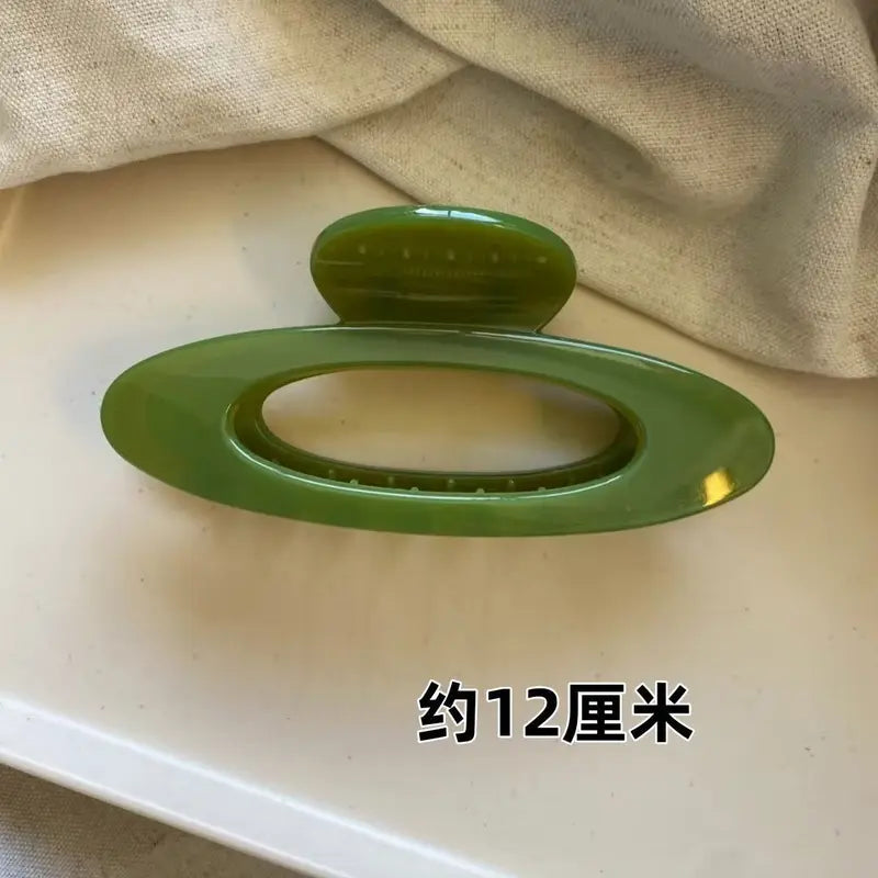 2Pcs Green Geometric Hollow Jelly Hair Clips - Retro Large Shark Claw Accessories for Women & Girls