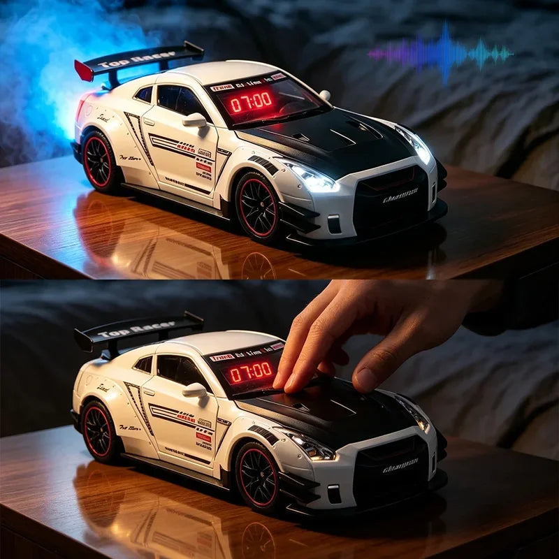 Sports Car Alarm Clock with Engine Roar Sound, Mist Sprayer & LED Lights