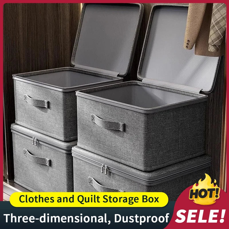 Foldable Clothes Storage Box with Lid Zipper Large Capacity Wardrobe Organizer