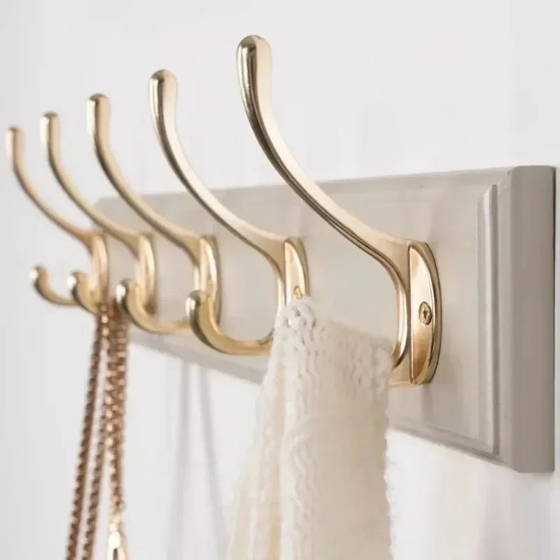 Wall-Mounted Bamboo & Zinc Alloy Coat Rack with Double Hooks - Retro Home Organizer