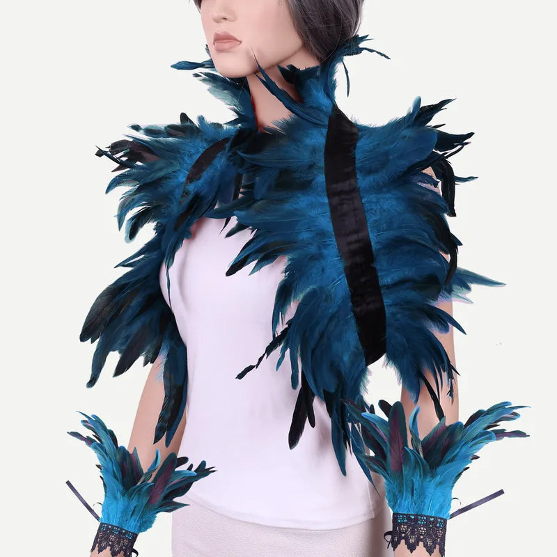 Halloween Feather Shawl Wristlet Set for Women and Men - Punk Party Dress Up
