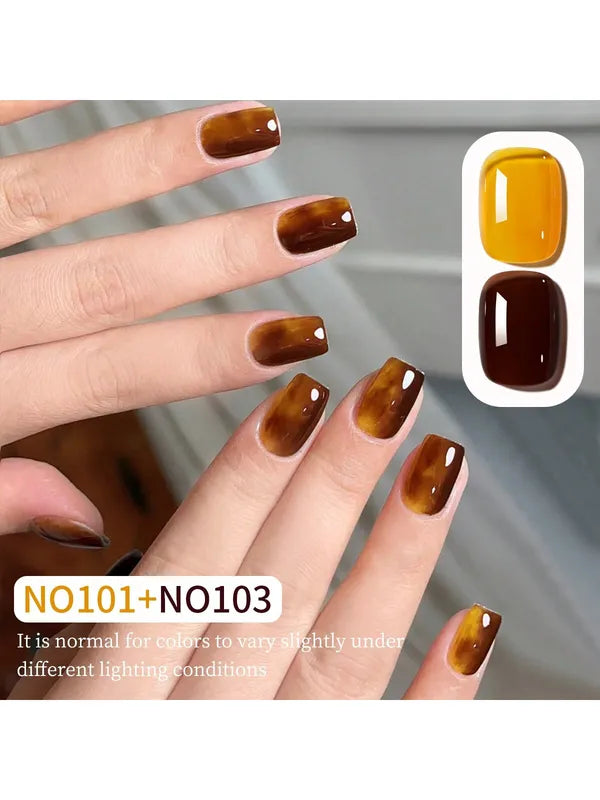 2-Pack 15ml Dual-Color Nail Gel Set Brown & Yellow - Nail Art Kit