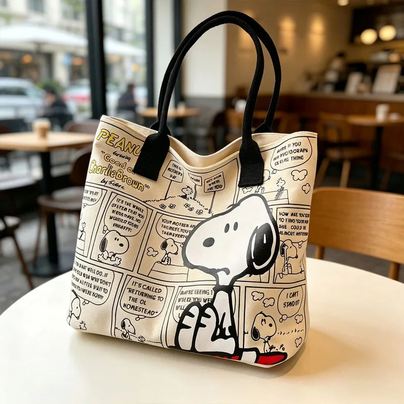 Large Capacity Snoopy Comic Canvas Tote Bag with Zipper | Eco Friendly Shopping Handbag for Students and Gifts