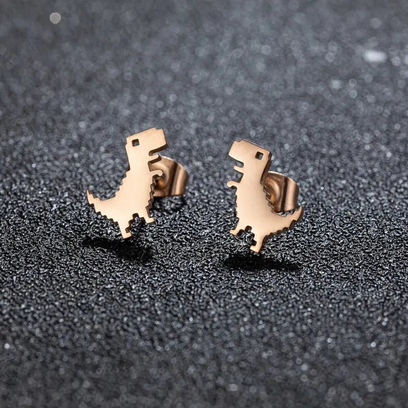 Minimalist Cute Dinosaur Stud Earrings for Women and Girls - Stainless Steel Jewelry Gift Set