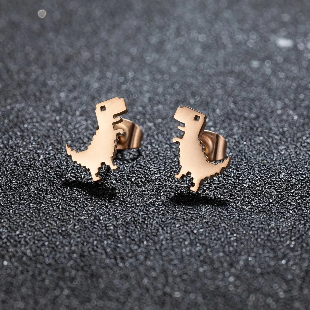 Minimalist Cute Dinosaur Stud Earrings for Women and Girls - Stainless Steel Jewelry Gift Set