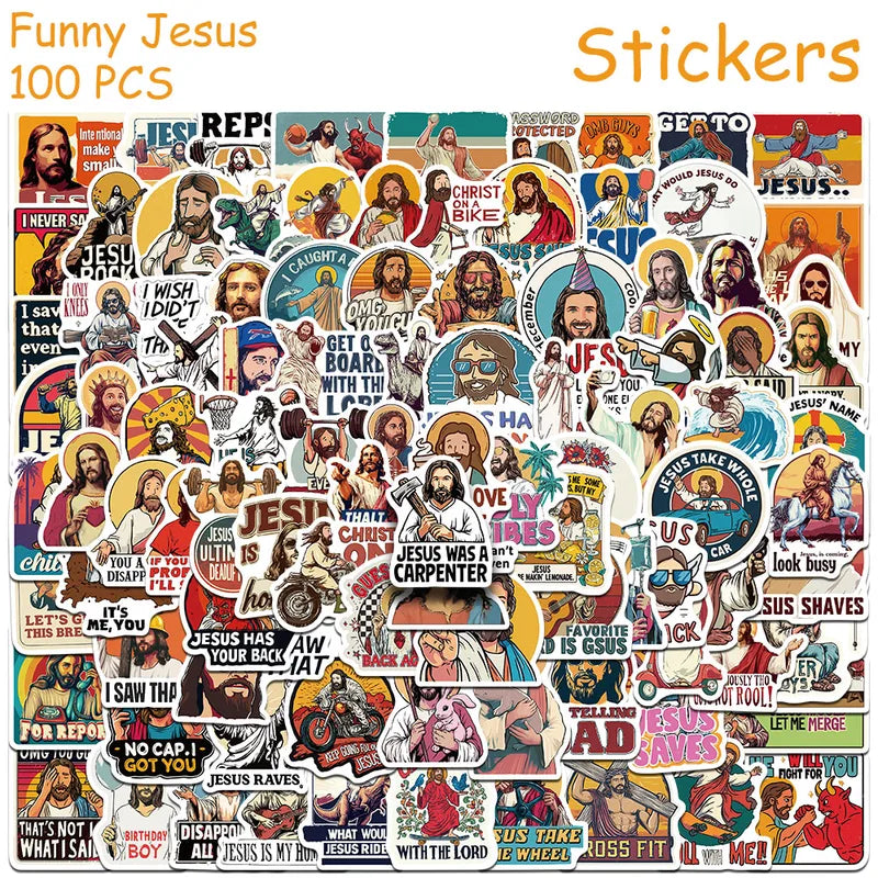 Cartoon Jesus Stickers Pack - Waterproof Vinyl Decals for Laptop Phone Skateboard & More