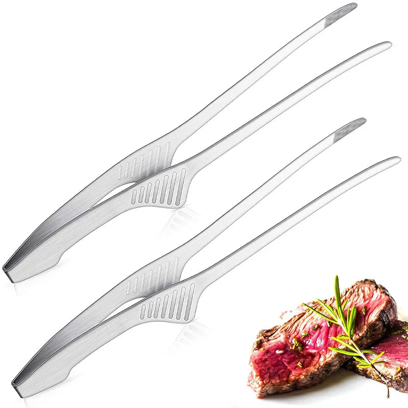 Stainless Steel BBQ Tongs Non Slip Cooking Utensils for Grilling and Serving