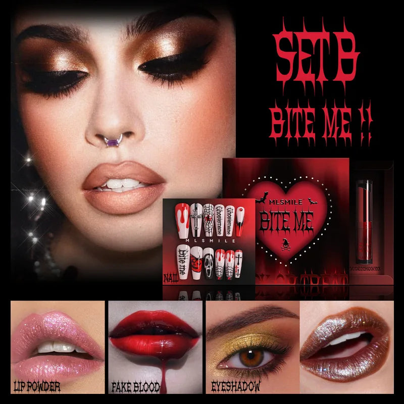 Halloween Makeup Set 4-Piece Glitter Lip Gloss Fake Blood Costume Face Paint